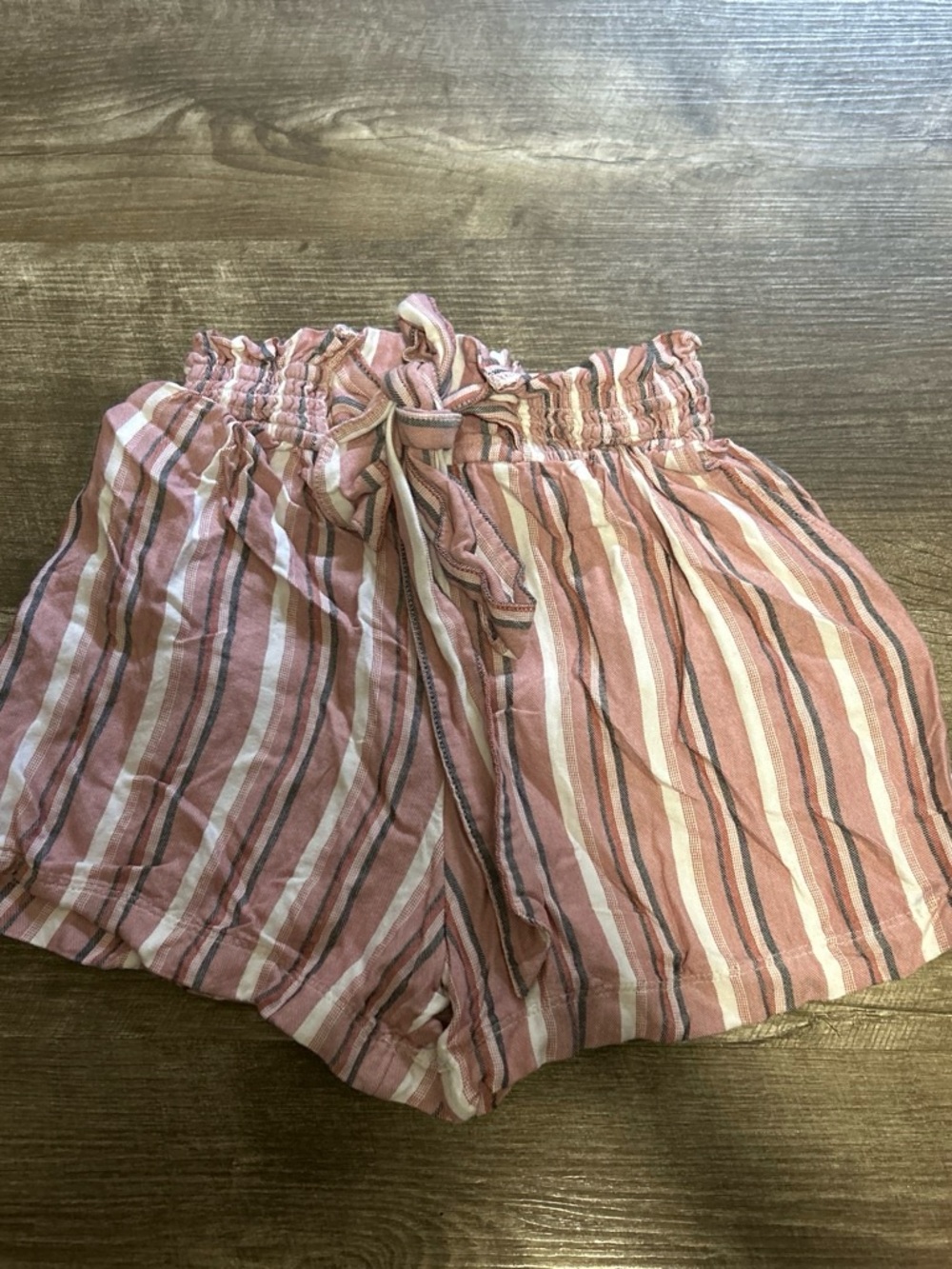Hollister Pink and White Striped High-Waist Tie Shorts